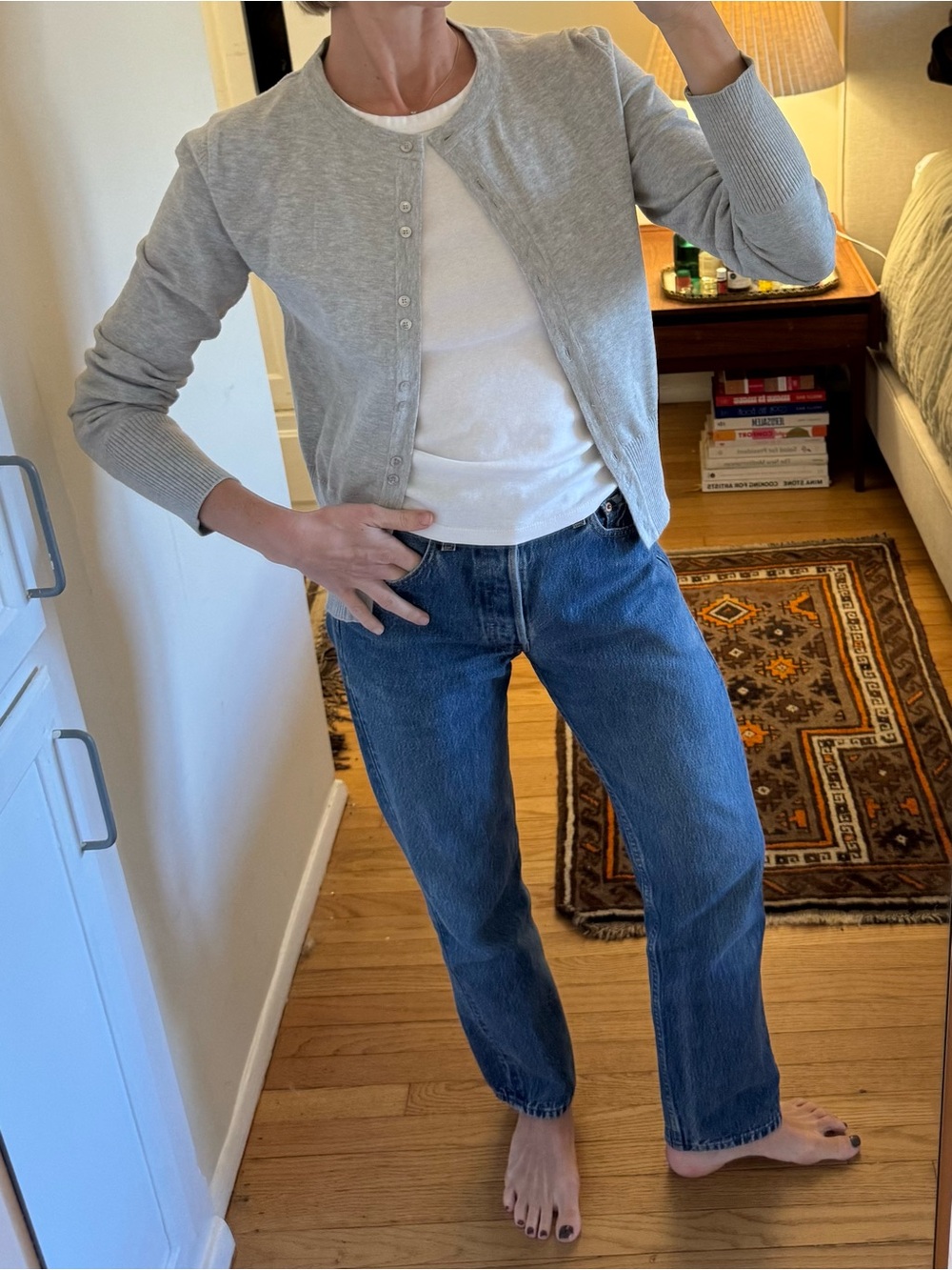 Light Gray Crewneck Button Cardigan